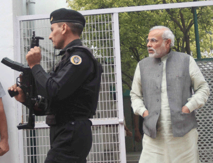 Prime Minister Narendra Modi, who faces unprecedented threats to his life, is believed to have directed the Special Protection Group (SPG) to be away from ''hearing distance'' even as it guards him. PTI file photo