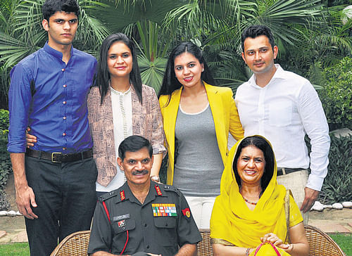 Army chief General Dalbir Singh Suhag and his wife Namita Suhag with family in New Delhi. PTI
