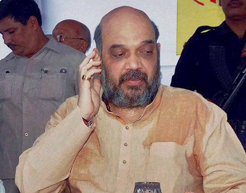 BJP president Amit Shah on Thursday asked party MPs to strive hard to continue the winning streak in the forthcoming Assembly elections in four states and by-polls in some other states by effectively practicing "sampark, samvaad and samanvay" (communication, dialogue and coordination). PTI file photo