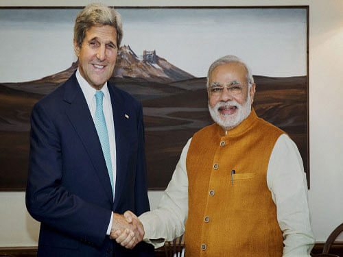 Visiting US Secretary of State John Kerry Friday held a meeting with Prime Minister Narendra Modi in a prelude to the summit meeting between US President Barack Obama and Modi in Washington in September. PTI photo