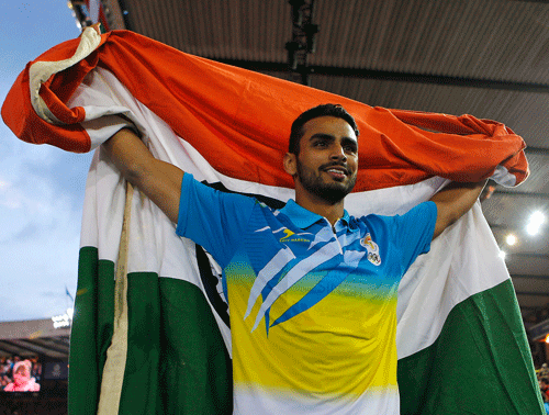 India's Arpinder Arpinder Singh celebrates after the final of the Men's triple jump at Hampden Park Stadium during the Commonwealth Games 2014 in Glasgow, Scotland, Saturday Aug. 2, 2014. AP Photo