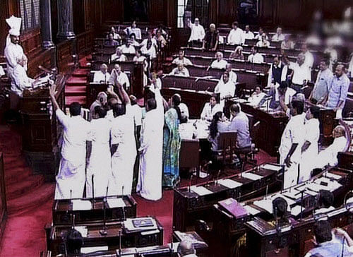 The Rajya Sabha was disrupted Tuesday as some members sought a debate over language issue in UPSC exams, forcing two adjournments, the second till noon. PTI file photo