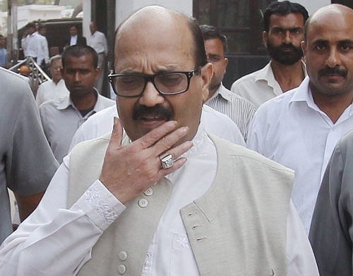 Rajya Sabha MP Amar Singh today shared the dais with Samajwadi Party supremo Mulayam Singh Yadav for the first time in four years after bitter parting of ways with the party, even as he insisted that political connotation should not be attached to this gesture. PTI file photo