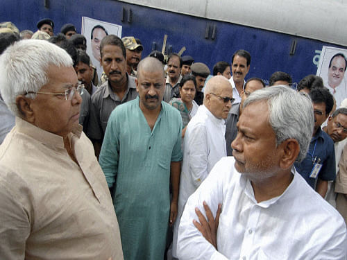 Amid discordant notes over who would lead the RJD-JD(U)-Congress combine if the alliance comes to power in 2015, the parties asserted on Friday that RJD chief Lalu Prasad and JD(U) leader Nitish Kumar would share the dais for campaigning for the bypolls. PTI photo