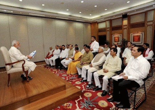 Prime Minister Narendra Modi in a meeting with BJP MPs from the North-East in New Delhi  PTI photo