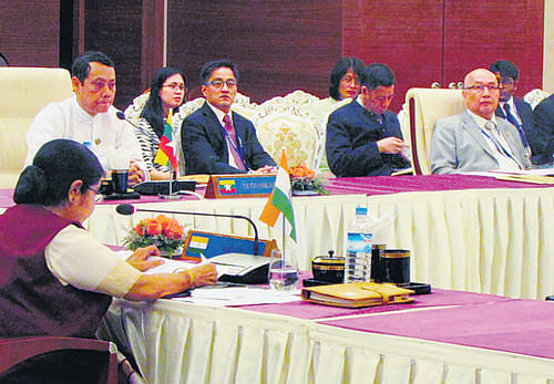 External Affairs Minister Sushma Swaraj at Asean-India meeting in Nay Pyi Taw on Saturday. PTI