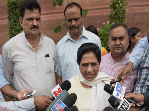 'Whenever SP government comes to power, incidents of crime, communal violence, rape and dacoity, reach their peak. It is the character of this party and if incidents of this nature do not take place then this party will be finished,' BSP chief Mayawati said outside Parliament. PTI photo
