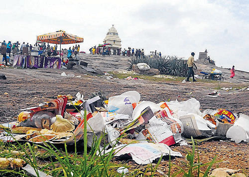 DIRTY PICTURE: Heaps of garbage were spotted at the Lalbagh in Bangalore on Saturday. dh photo