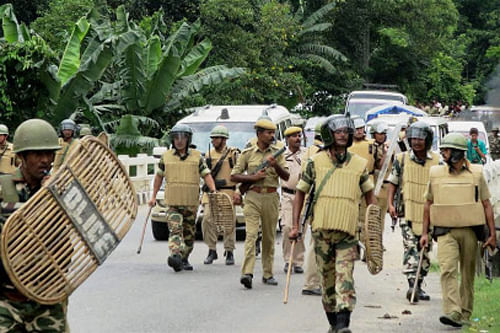 Three persons were killed and six injured in police firing in Assam's Golaghat town today when a mob tried to set ablaze the deputy commisioner's office and a police station and targetted a hospital, after which indefinite curfew was clamped in the areas. PTi photo
