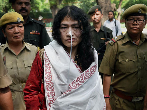 Social activist Irom Chanu Sharmila was today forcibly taken away by the police from a small makeshift shelter outside the government-run hospital in the city where she was continuing her fast after being released from jail on Wednesday. PTI file photo