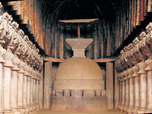 Karla Caves  prayer hall in the cave. PHOTOS BY AUTHOR