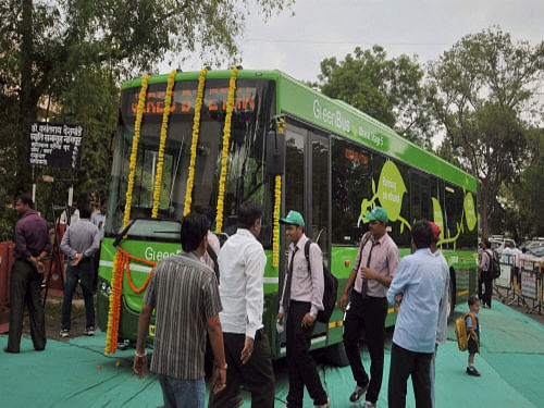 Launching India's first ethanol-run bus in the city on a pilot basis, Union Minister Nitin Gadkari has said that a Bill to make provision for running vehicles on bio-fuels and hybrid electric would be tabled in Parliament in the next session. Gadkari also said that the country can reduce petrol, diesel and gas imports by at least Rs 2 lakh crore annually by using alternative fuels. PTI photo