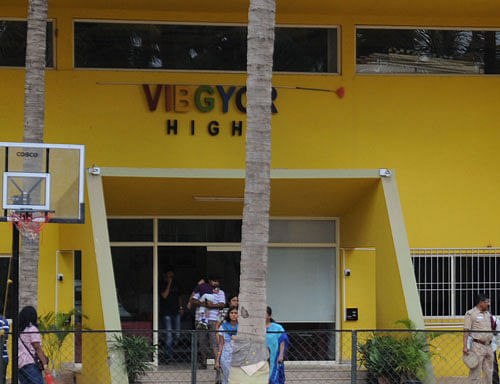 Vibgyor High, Marathahalli, which faced criticism after a six-year-old student was raped on its premises, has said it has now in place a more stringent background verification for staff and wall fencing for the school, among other steps. / Dh Photo