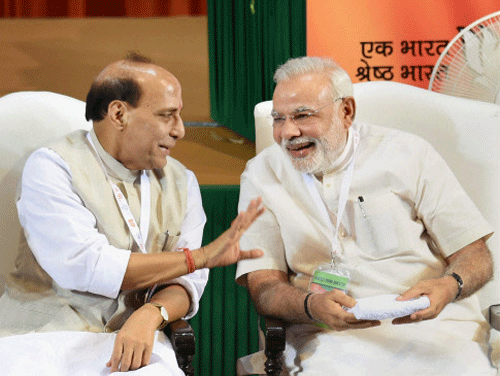 In an apparent bid to scotch rumours of a major rift in the Central government, the Prime Minister's Office (PMO) and BJP president Amit Shah on Wednesday came out in strong defence of Home Minister Rajnath Singh by dismissing reports of his son's inappropriate conduct as baseless. PTI file photo