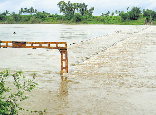 The Kallol-Yadur bridge across River Krishna in Chikodi taluk of Belgaumdistrict is submerged. DH PHOTO