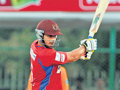 Bharat Chipli in action during his 77 against Rockstars in the Karnataka Premier League in Mysore on Monday. DH&#8200;photo