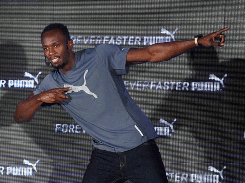Olympic Gold Medalist and World Champion Sprinter Usain Bolt during an event to launch the brand platform Forever Faster in Bengaluru. Bolt was quite firm in saying that his world record in 100 metres was 'pretty much out of reach', but there were quite a few runners who could challenge him if not beat him. PTI photo