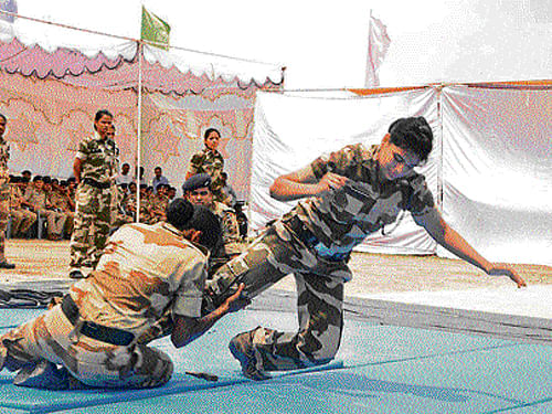 Women commandos of Central Industrial Security Force demonstrate their skills in Filipino Martial Arts.