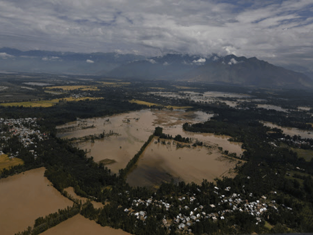 An aerial view showing the flooded outskirts of Srinagar. Reuters