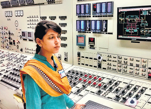 NPCIL engineer Nilofar Khan inside the RAPS-5 control room. DH photo/Kalyan Ray