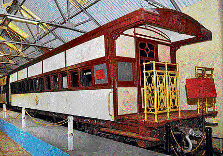 Maharani's rail coach on display at Mysore Rail Museum; Interiors of Maharani's rail coach. Photos by Prashanth HG