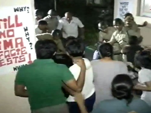 The Jadavpur University Vice Chancellor and Registrar, who were gheraoed by students demanding a fresh probe panel on alleged sexual harassment of a girl student inside the campus, were freed in the wee hours today by a strong contingent of police force which arrested 35 students. Screen grab