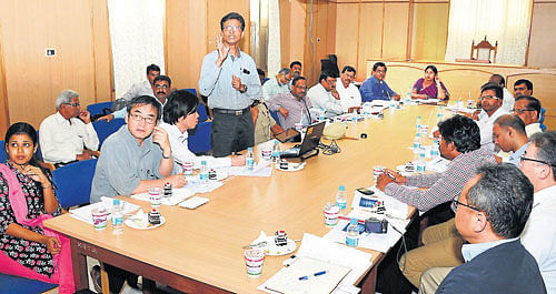 The Japanese International Cooperation Agency delegation that met with the district administration, at the deputy commissioner's office, in Mysore, on Wednesday. DH Photo