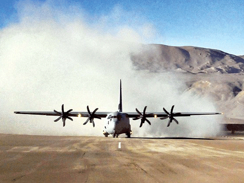 File photo of India landing its Super Hercules in the Daulat Beg Oldi area, where Chinese troops had erected tents. PTI