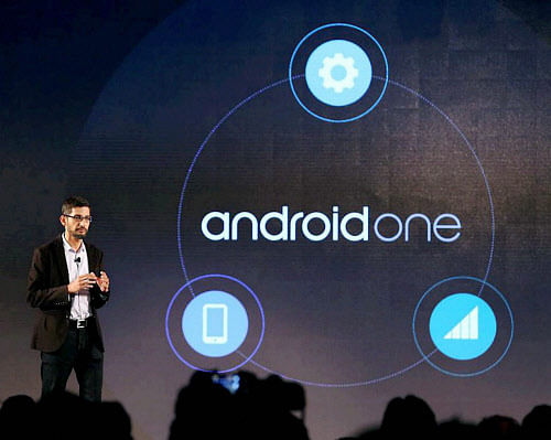 Sundar Pichai at Android One Launch in New Delhi on Monday. PTI Photo