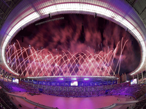 Fireworks explode during the opening ceremony of the 17th Asian Games in Incheon. Reuters photo