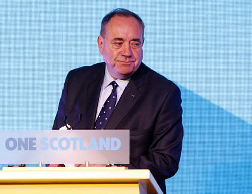 Scottish First Minister Alex Salmond looks on during a press conference in Edinburgh, Scotland. AP photo