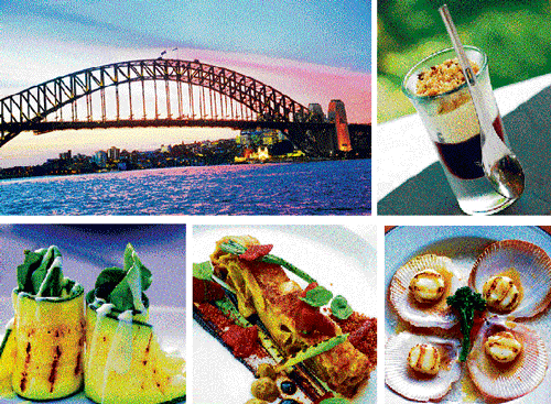 Tried & tasted : A view of Harbour Bridge (top left) ; a glimpse of Australian cuisine. Photos by Author