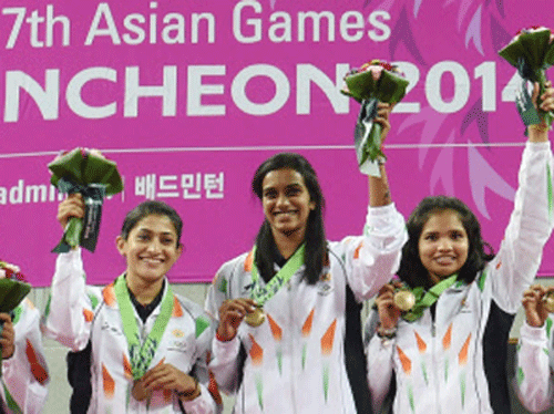 Bronze winning Women's badmintion team members.( not all) PTI