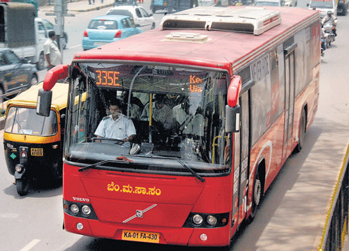 The BMTC's Volvo buses may soon run on fuel generated from waste recycled in the City's biogas plants. DH file photo