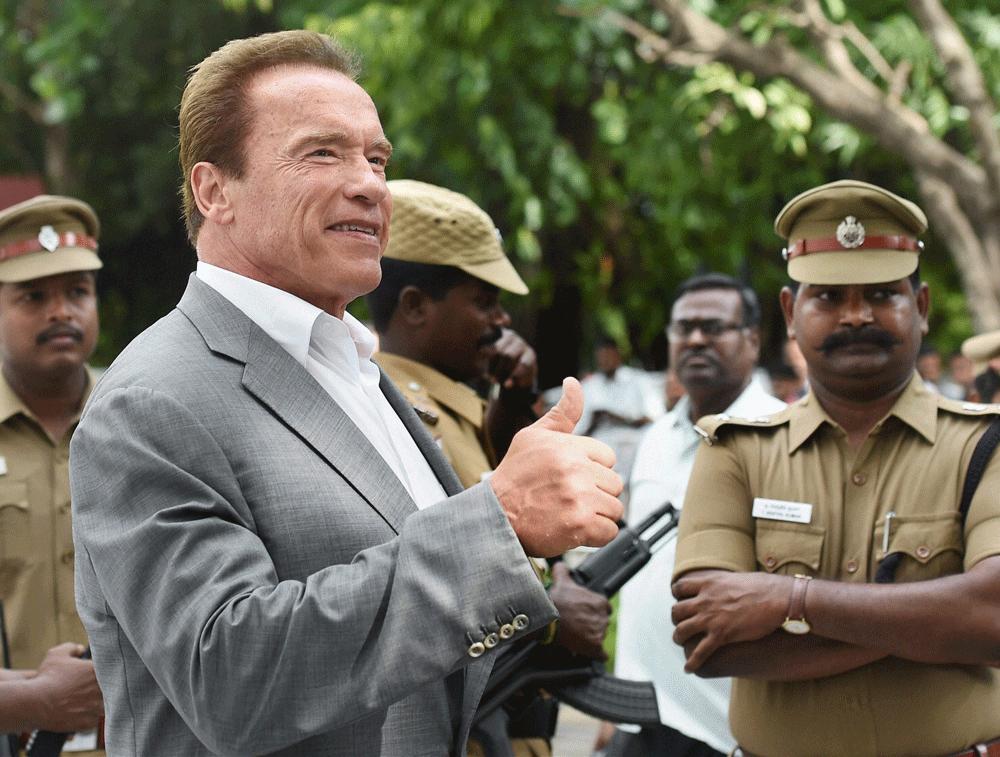 Hollywood action star Arnold Schwarzenegger has thanked producer Aascar Ravichandran for his hospitality and making his Chennai visit incredibly successful. He also praised the filmmaker's forthcoming Tamil romantic-thriller 'I' as a dynamic film. PTI photo