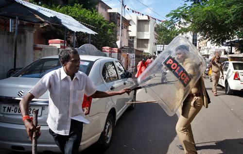 Violence broke out in several parts of Tamil Nadu today after Chief Minister J Jayalalithaa was convicted in a graft case with angry AIADMK supporters indulging in stone pelting and arson and forcing closure of shops. PTI Image For Representation