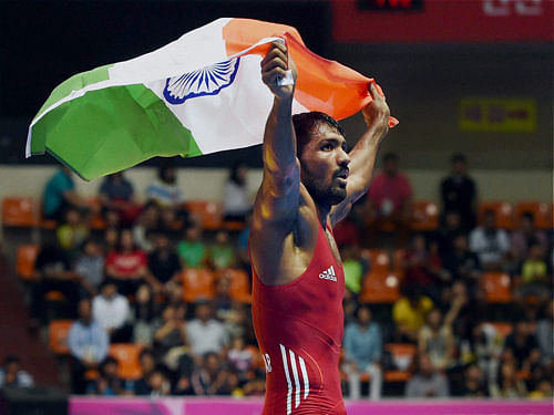 The Indian, an Olympic bronze medallist, put on a stupendous show in winning 3-0 against Zalimkhan Yusupov of Tajikistan in the title clash. PTI photo