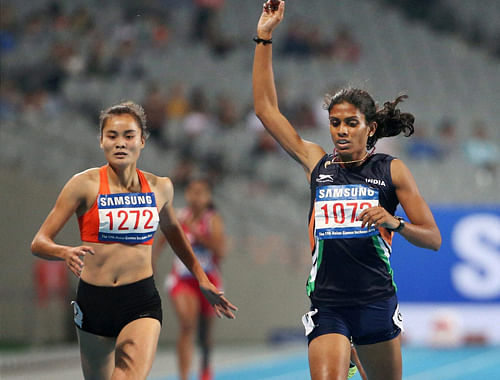 M R Poovamma bagged a bronze in women's 400m race as India swelled their medal count from athletics competition to three at the Asian Games here today. PTI photo