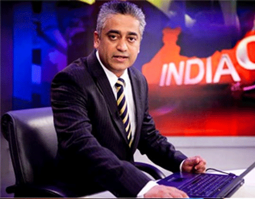 Rajdeep Sardesai of Headlines Today news channel was heckled and roughed up, allegedly bysupporters of Narendra Modi. Image newstag.in