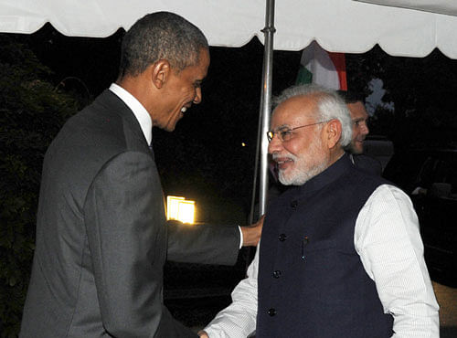 Ahead of their Summit talks, US President Barack Obama today hosted private dinner for Prime Minister Narendra Modi as the two leaders sought to reinvigorate bilateral ties. Photo courtesy: PIB