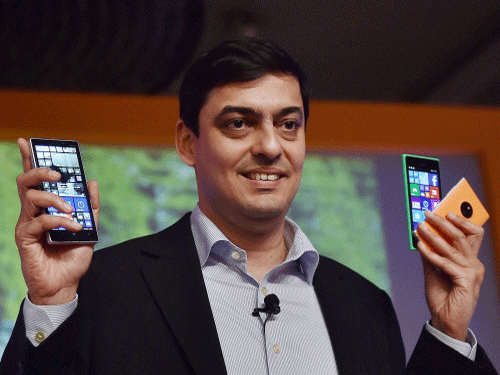 Ajey Mehta, MD, Nokia India Sales Pvt Ltd at the announcement of sale of new series of Nokia Lumia smartphones in New Delhi. PTI photo
