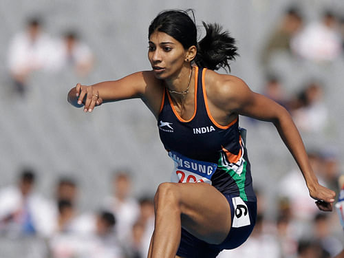 India's Ashwini Akkunji failed to defend her women's 400 metres hurdles title as she finished fourth. AP Photo
