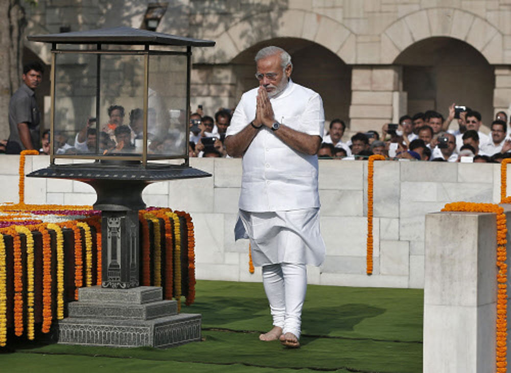 Prime Minister Narendra Modi visited Rajghat - the memorial of Mahatma Gandhi on Thursday morning to pay tributes to the Father of the Nation on his birth anniversary. Reuters file photo