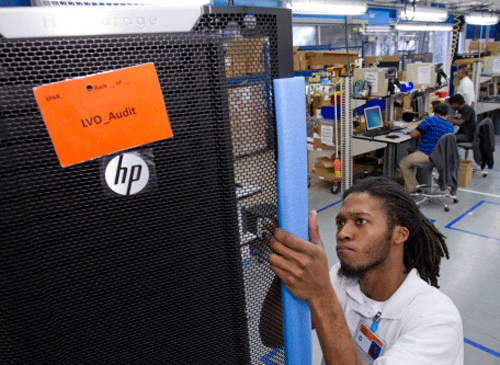 File photo of Hewlett-Packard ProLiant commercial data servers being assembled in Houston. Reuters