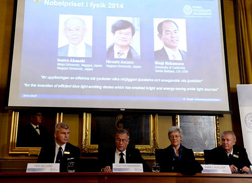 Three Japanese-born researchers today won the Nobel Prize for Physics for inventing the LED lamp, a boon in the fight against global warming and aiding people in poverty.PTI Photo