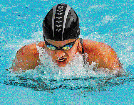 CHAMP: Deeksha Ramesh of BAC en route her 50 metres breaststroke gold on Tuesday. DH PHOTO.