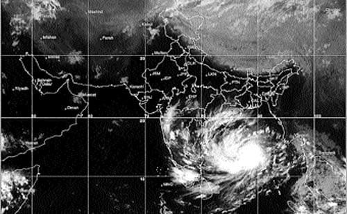 An image from the Indian Meteorological Department shows Cyclone Hudhud near the east coast.