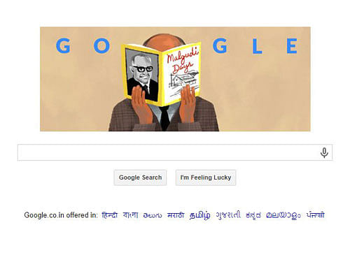 Google celebrated writer R K Narayan's 108th birthday with a doodle on Friday. One of the early writers of Indian English, R K Narayan (RKN)  was born on 10th October, 1906.  Screen Grab
