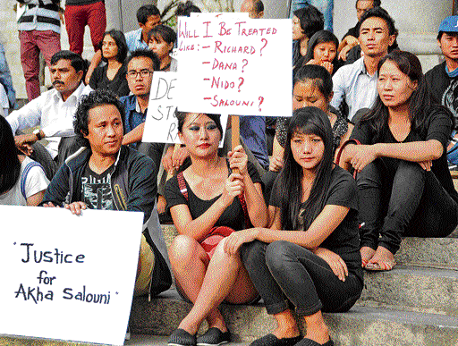 Voicing out : Students from the North-East protest against the recent attack.