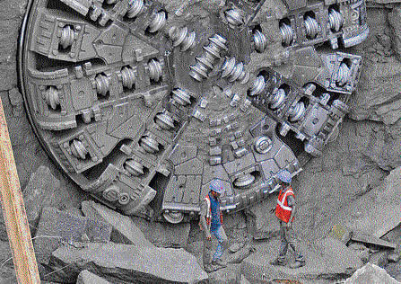 Tunnel boring machine Kaveri makes a breakthrough at Chickpet Metro Station in the City on Friday. DH Photo